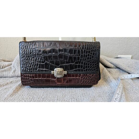 Brighton Leather Croc Embossed Crossbody Shoulder Bag Women Brown Black - Picture 2 of 14